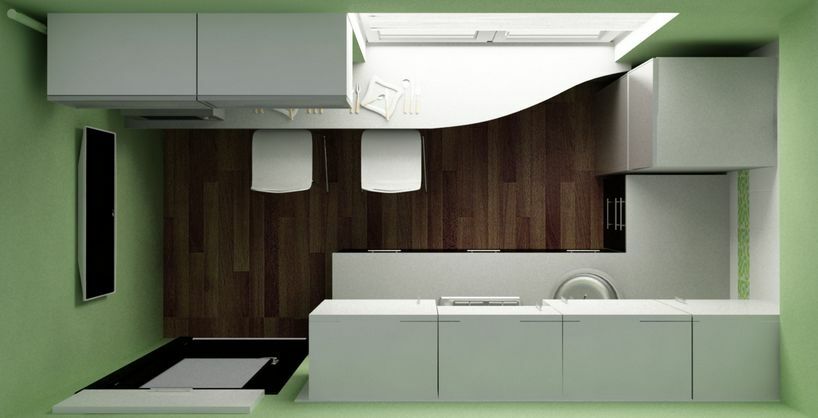 Dar mutfak tasarımı: tam uzatılmış bir süre daha ve küçük ölçekli yemek odası