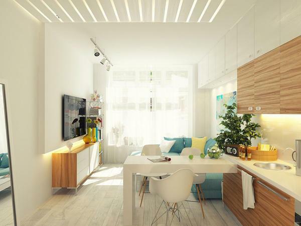 Mala soba, kuhinja: dnevna oblikovanje prostor in fotografija, majhen kombinacija kompaktne velikosti, zelo majhno stanovanje