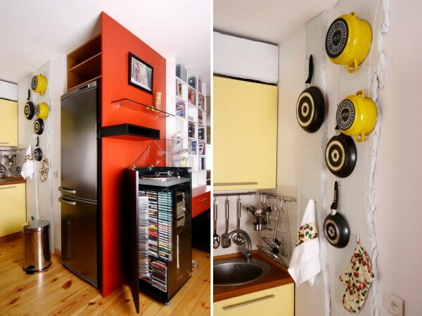 Bright kitchen utensils can become amazing decor