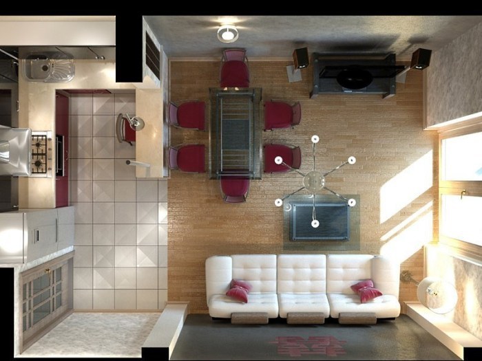 Kuhinja dnevna soba 20 kvadratnih metrov: oblikovanje prostora