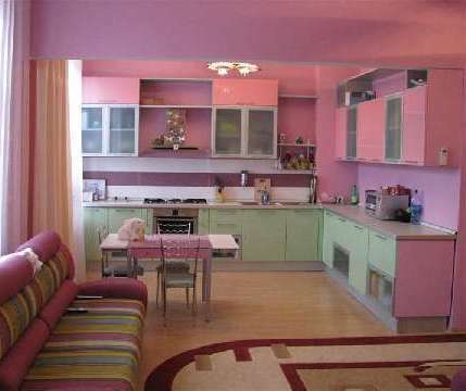 The interior in pink tones