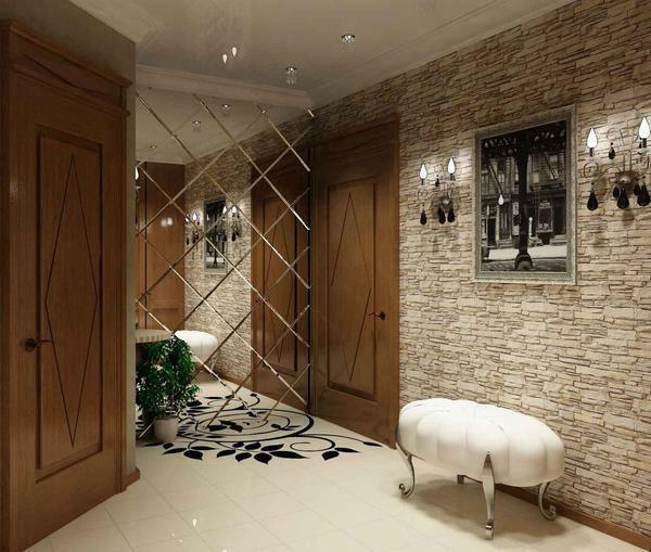 Decorative stone in the interior of the hallway photo: wallpaper, design of the corridor in the apartment, flexible and wild stone