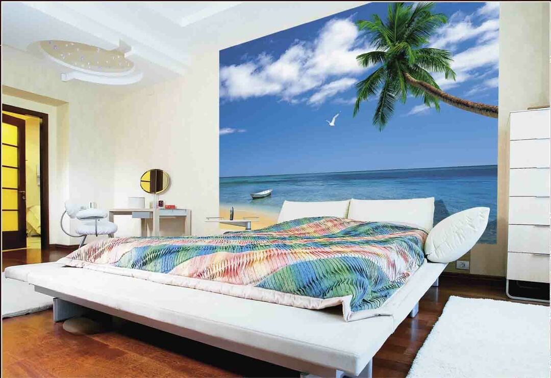Bedroom design with photo wallpapers: gluing technology wallpaper, interior in red