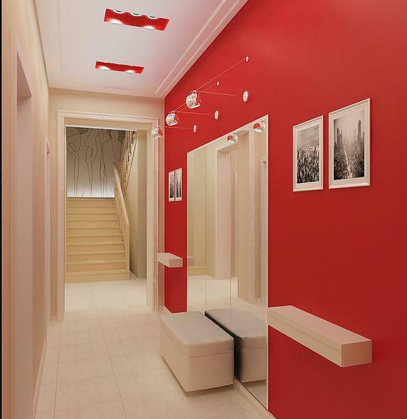 The hallway will look stylish and creative, if it is framed in red