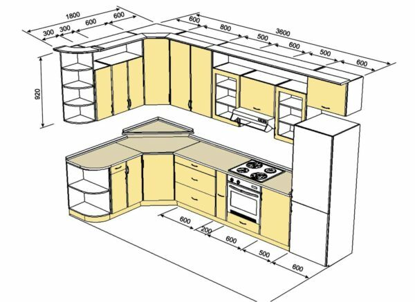 Kitchen set - the most important element of the room equipment, so its structure has worked on drawing very carefully.