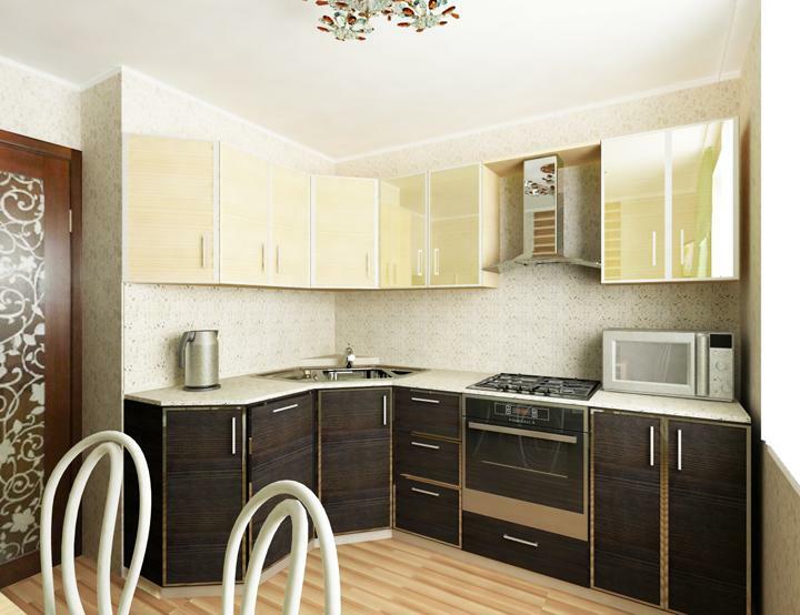 İç mutfak 9 metrekare ile 15: dar alan tasarımı, balkon ve sundurma ile kombine