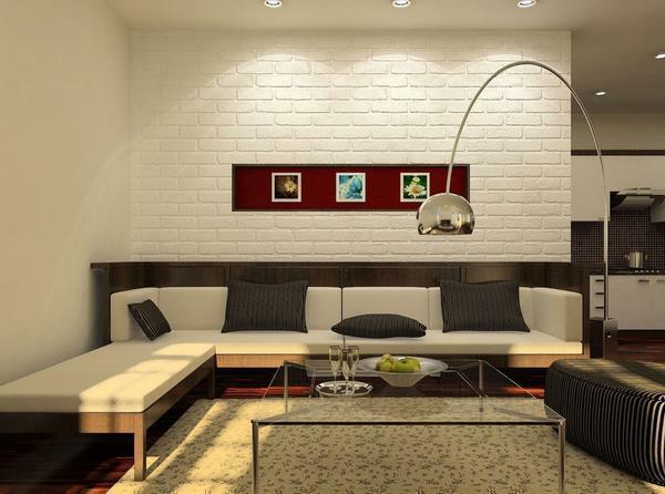Tile for the living room on the floor: photo on the wall, ceramic floor tiles, mirror design in the interior