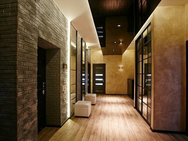 Gange i moderne stil: den indvendige og fotos, moderne design og ideer, den lille størrelse lejlighed med en korridor