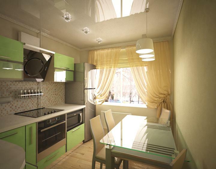 Virtuves dizains 8 m: ēdamistaba apdares 5 m2 un 10 metrus ar arkas
