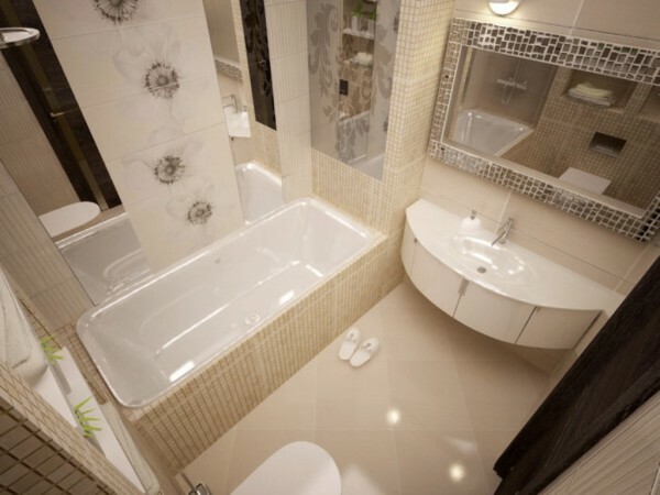 Badeværelse 4 kvadratmeter, design af et lille rum, placere håndvask og toilet bowl, foto og video