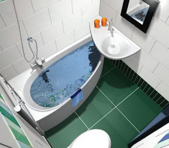 Elements of unusual shape will make comfortable even the smallest bathrooms
