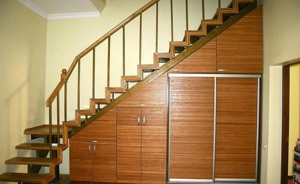 Placard sous l'escalier: Photo des idées dans le couloir, et un compartiment intégré au deuxième étage, la façon de faire leurs propres mains un chalet en bois