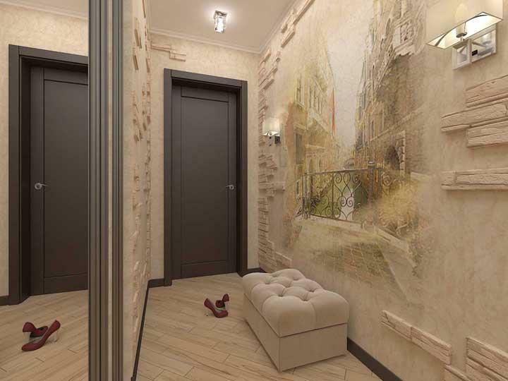 Interiør korridoren i leiligheten Foto: entré design i huset, for eksempel kontor, bruk av matter
