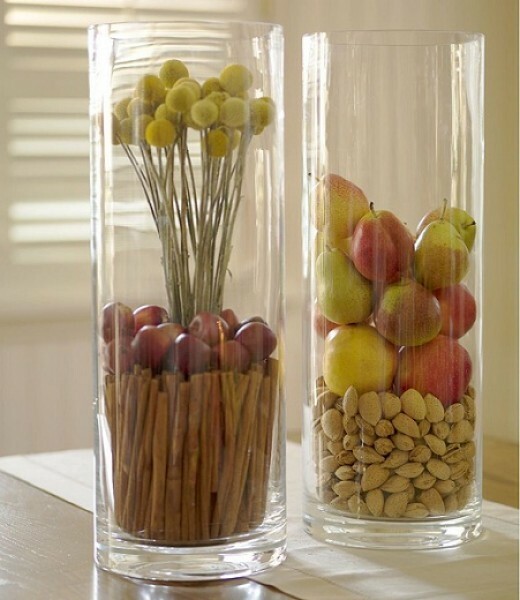 Bright fruit en noten originele kijk op hoge transparante bloemenvaas