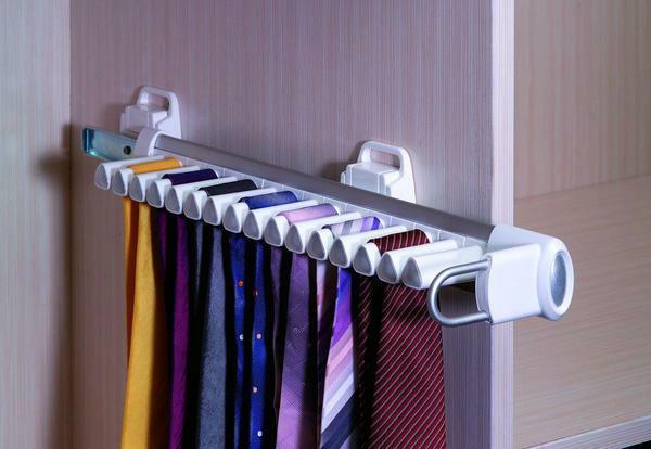 For storing ties and belts, you can purchase special hangers with clamps