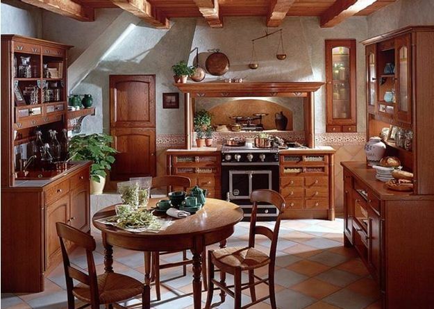 The kitchen in the style of Provence: the formulation of decorative stone in large areas, particularly the Mediterranean design