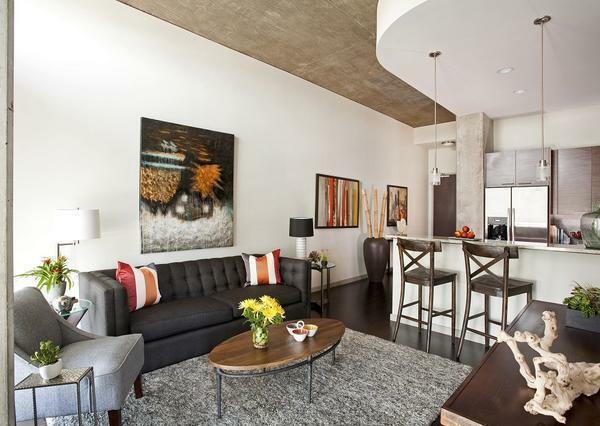 sale interno combinato, stile e layout, rinnovato: cucina-soggiorno disegno Photo moderne idee
