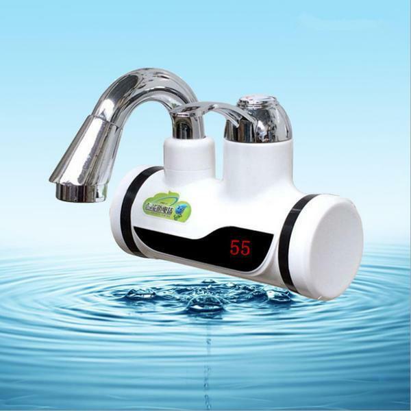 Flowing electric water heater on the faucet: electric crane with heated running water, instant mixer