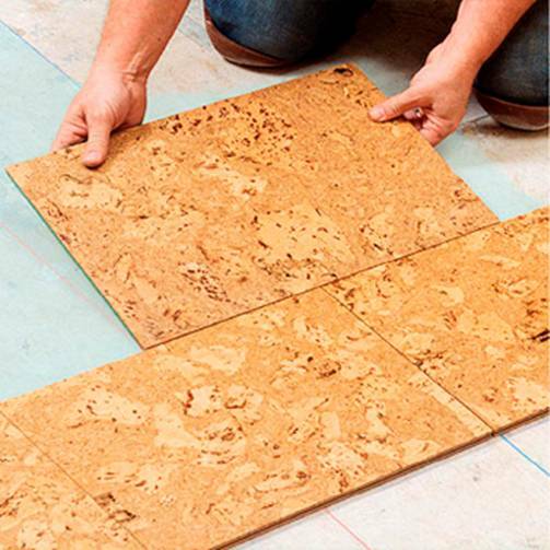Mounting flooring with natural cork covering.