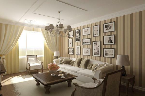 Strips in the interior of a small living room will visually significantly increase the space